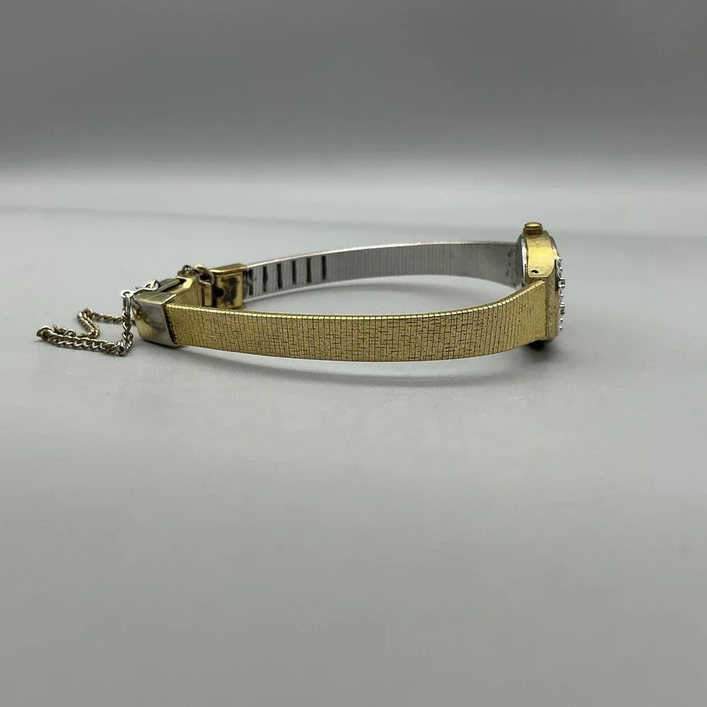 Vtg Bulova Womens Watch 17mm Gold Tone Diamond Bracelet New Battery 6.5